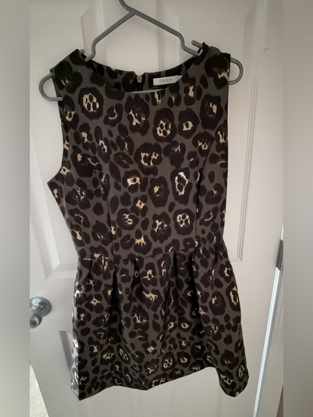 FRNCH Girls' Sleeveless Leopard Print Dress in Charcoal and Cream